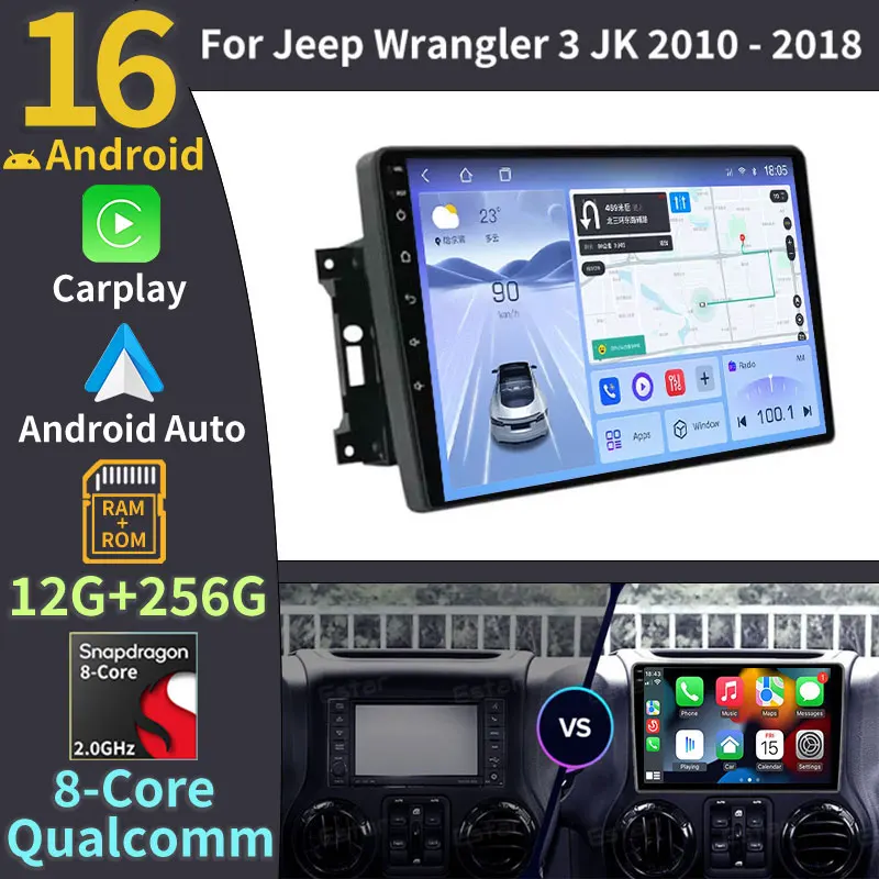 Фото Автомагнитола Android 16 для Jeep Wrangler 3 JK 2010-2018 с GPS, мультимедиа, камерой 360, HDR, QLED, Wi-Fi 5G, Bluetooth и навигацией №1