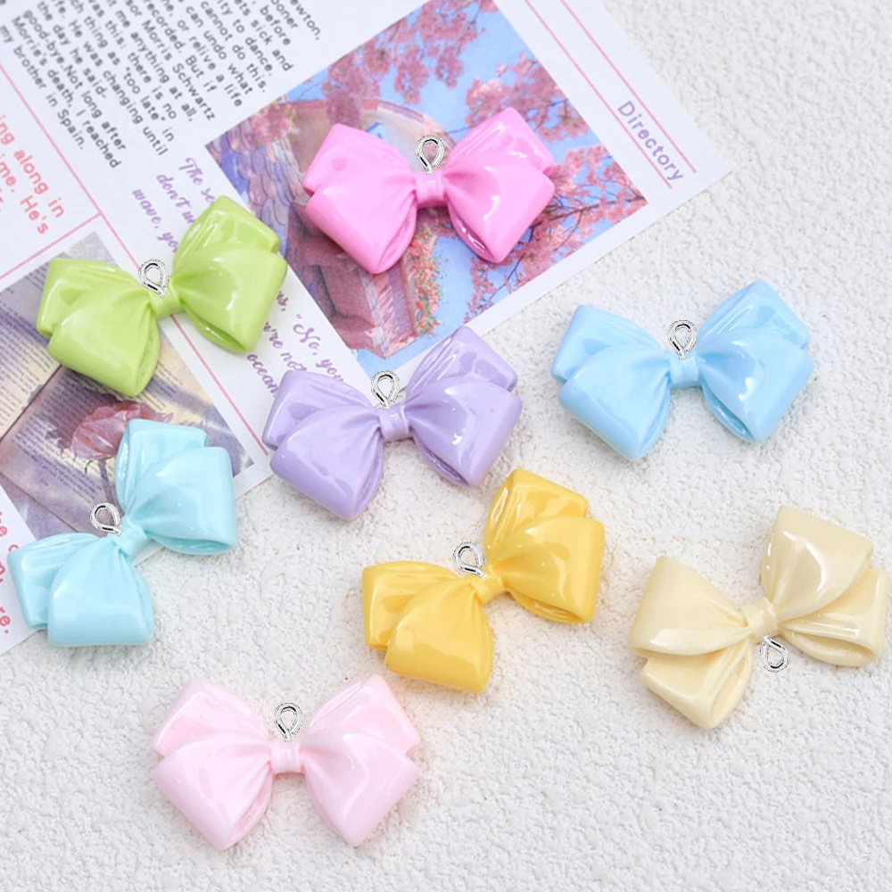 10 шт. блестящие разноцветные Подвески 33x23 мм в виде банта с плоской задней