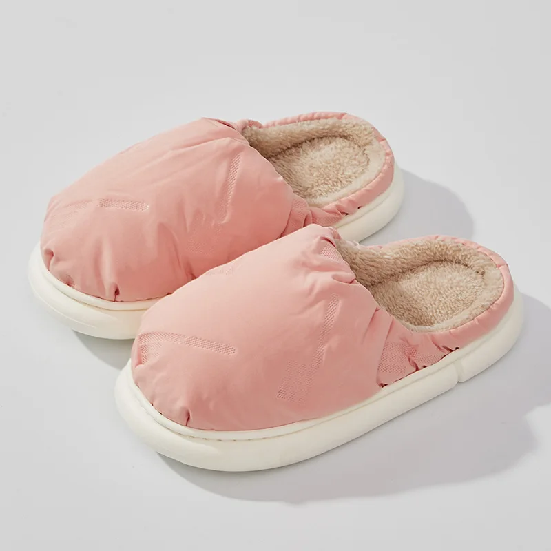 2022 Winter Waterproof Down Slippers Women and Men Slides Outside Indoor Home Shoes Warm Plush Platform Slipper Candy color