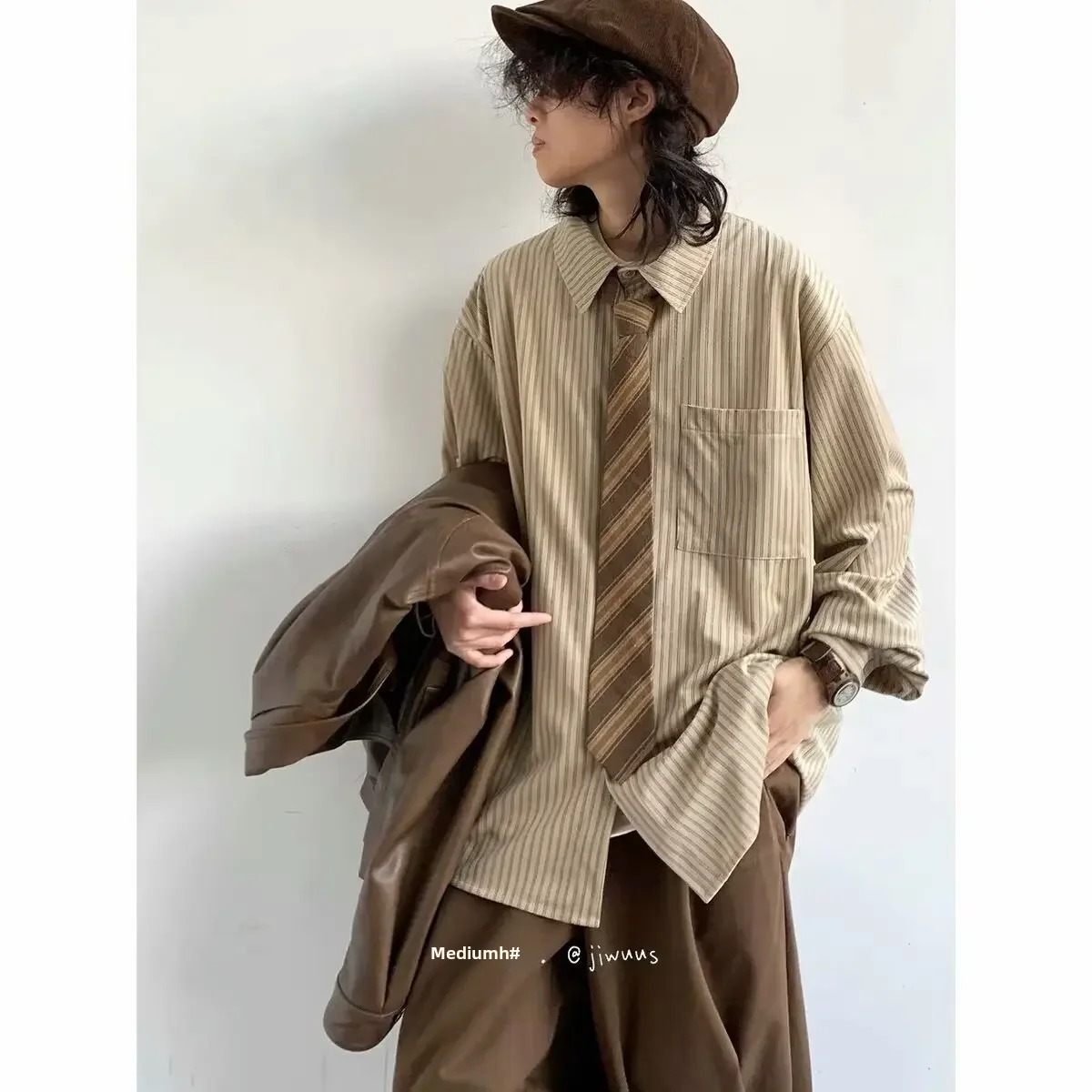 Новая весенняя японская винтажная полосатая рубашка для мужчин и женщин в стиле