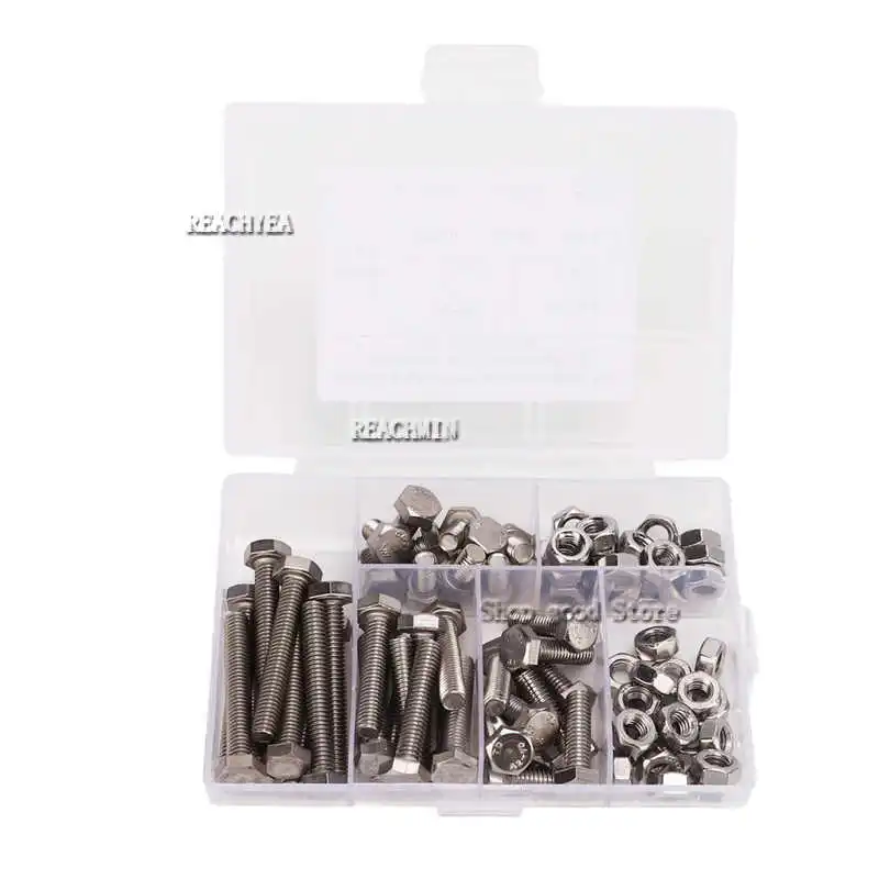 

80pcs M6 Hexagon Screw Nut Set Stainless Steel Rustproof Industrial Furniture Screws and Nuts Kit