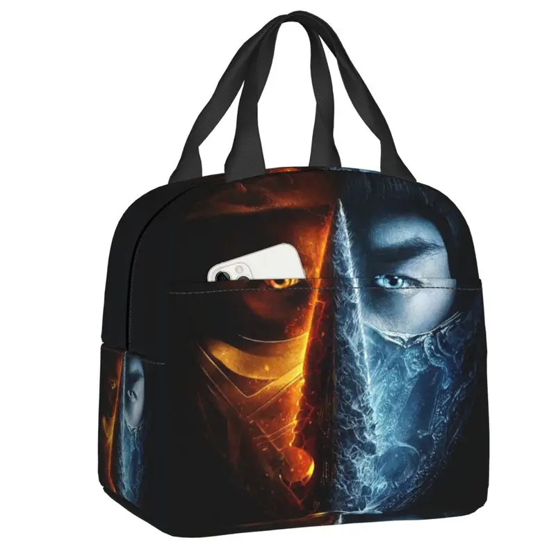 

Custom Mortal Kombat Scorpion Warrior Lunch Bag Women Cooler Warm Insulated Lunch Box for Adult Office
