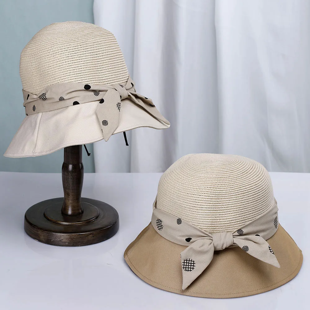 

2022 new Women's bucket hat with Patterned bow caps fashion Panama luxury hat fisherman hat Ladies summer sun Travel Beach Hat