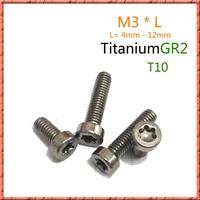 50pcslot m3 t10 american pure titanium gr2 screws cylindrical head plum groove screw iso14580 ti torx grooved screw m3x456 12