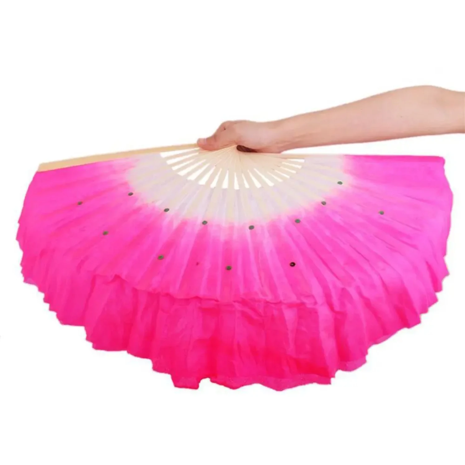 1Pcs Rose Silk Veil Fan Chinese Folk Art Half Circle Bamboo Useful Yangko Dance Party Supplies