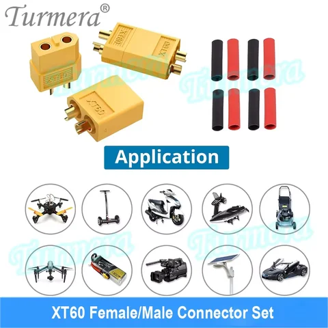 Разъем Turmera XT60, штекер, гнездо с термоусадочным кабелем длиной 30 мм, 16awg 30 А, предохранительный кабель для электровелосипеда или воздушного дрона 12 В, 24 В, 48 В, для самостоятельного использования