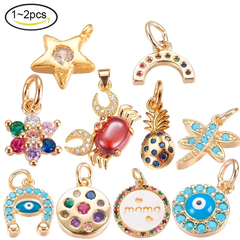 

1-2 шт., латунные подвески с фианитами, покрытые 18-каратным золотом, 11x9x3 мм