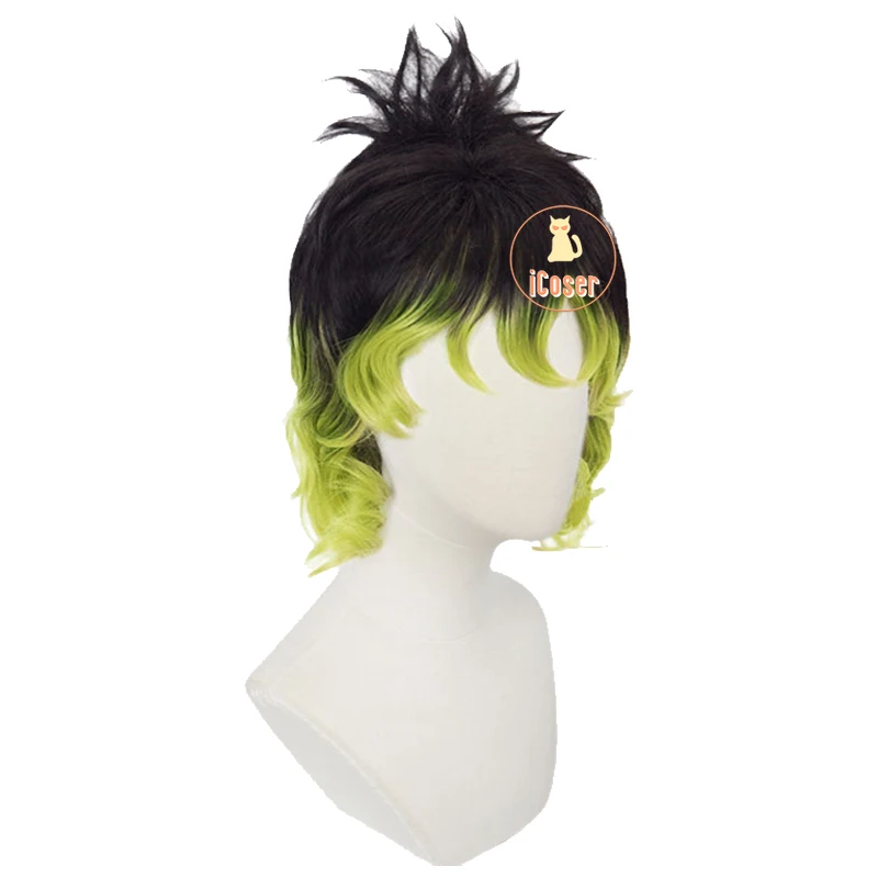 Парик для косплея аниме рассекающий демонов киметасу из черных и зеленых волос