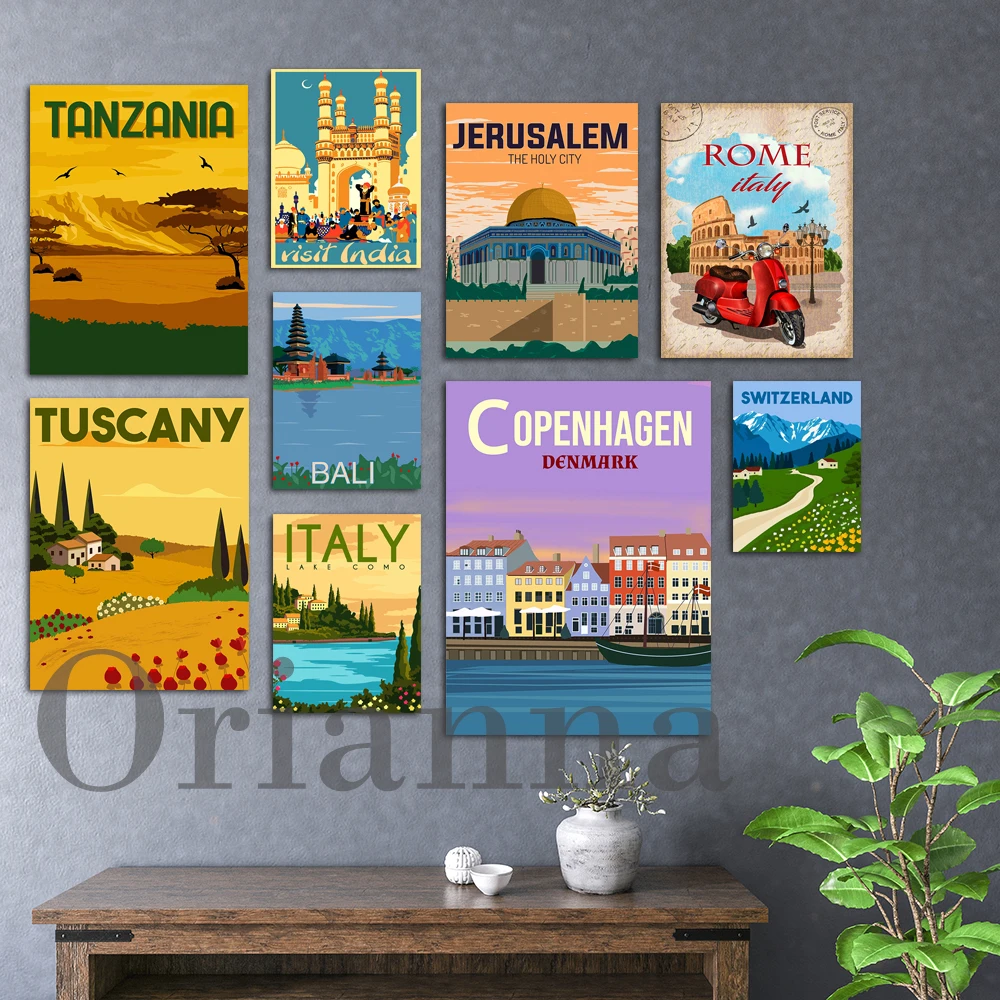 

Tuscany Armenia Jerusalem Copenhagen Austria Bali India Switzerland Italy Rome Tanzania Cityscape Trave Poster Rustic Wall Print