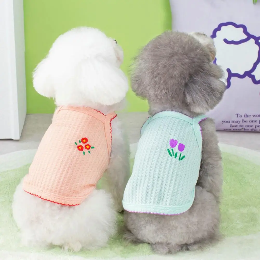 

Pet Vest Square Neck Adorable Comfortable Soft Flower Embroidery Pet Puppy Dog Camisole Clothes Daily Wear