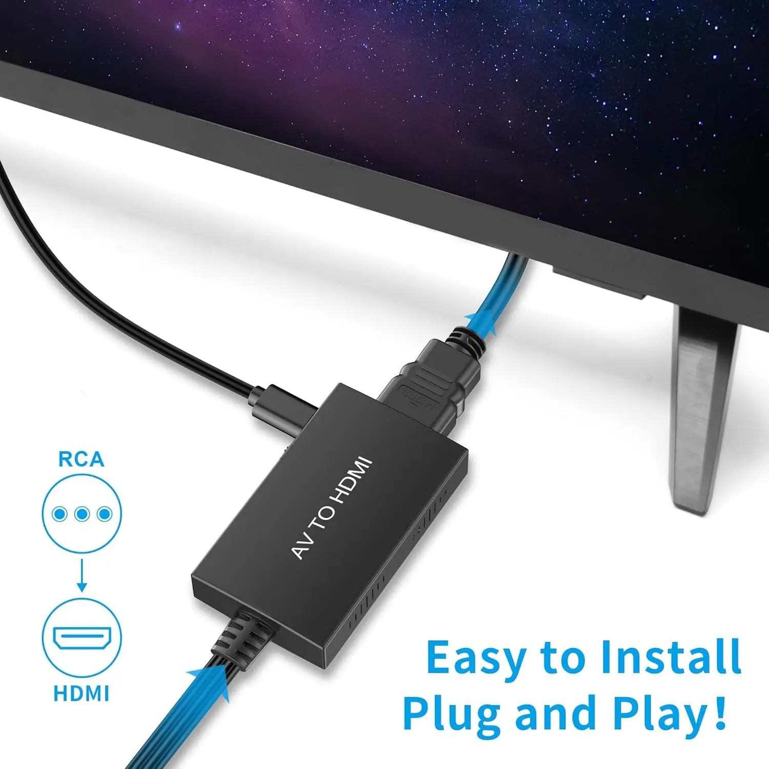 Фото Конвертер RCA в HDMI, адаптер композитного видео в HDMI, поддержка 1080P PAL/NTSC, совместим с PS one, Xbox, VHS, VCR, проигрывателями Blu-Ray DVD №3