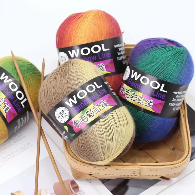 

100g wool rainbow line colorful gradually changing color medium thick stick knitting scarf sweater hat