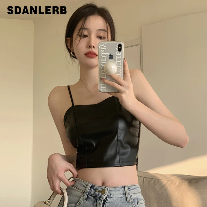 

Милая популярная женская кожаная жилетка на бретельках, летний топ-труба, усовершенствованные базовые Короткие топы для езды, верхняя одеж...