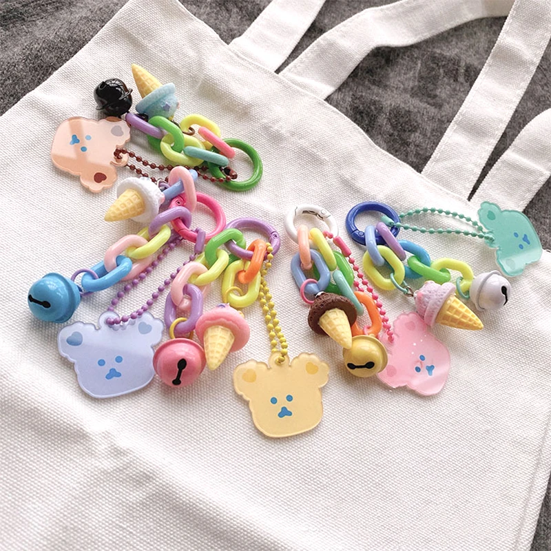 Fun Ice Cream Bear Keychain Ladies Fashion Cute Romantic Vintage Acrylic Keychain Charm Korea 90s Aesthetic Bag Phone Chain Gift