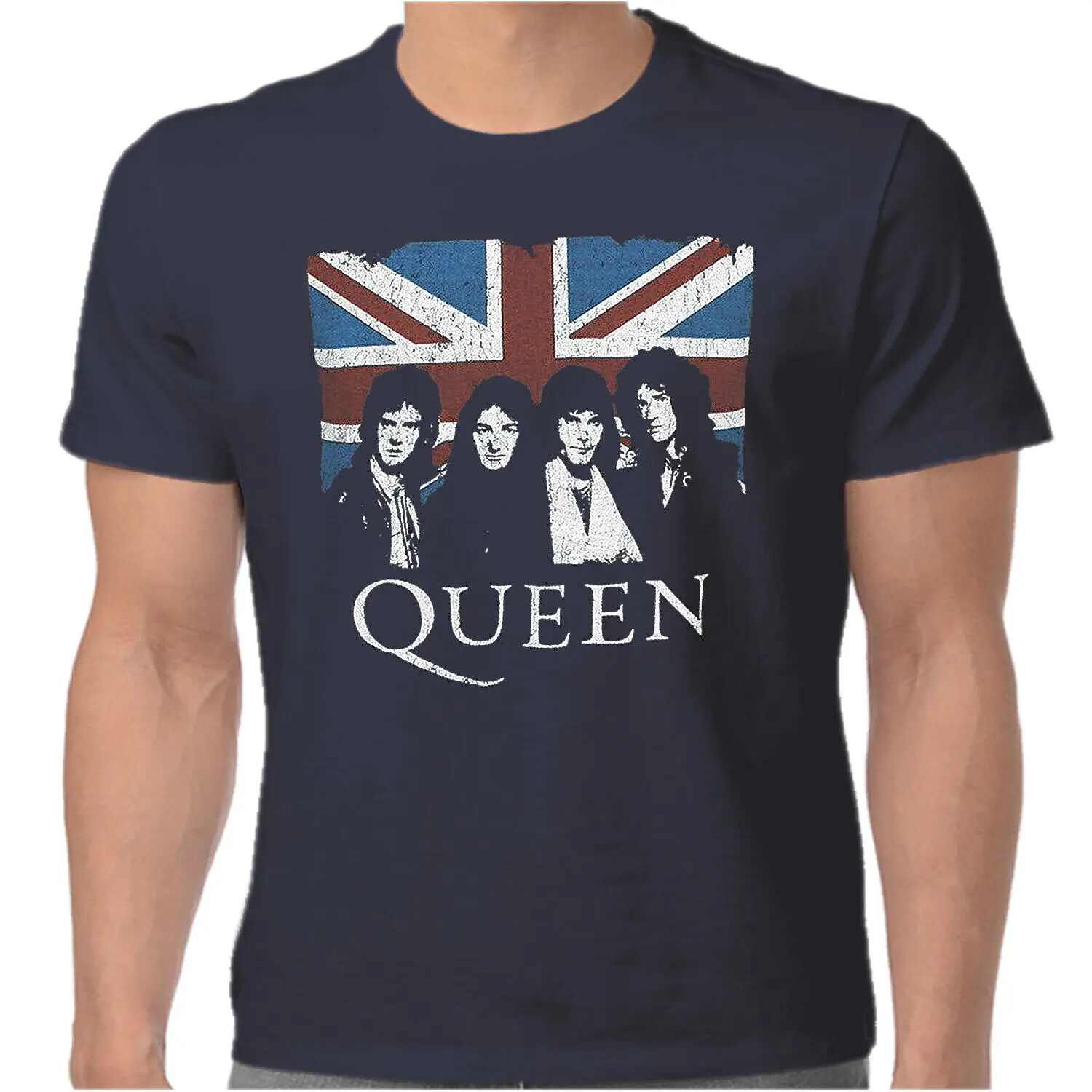 Футболка QUEEN Мужская винтажная официальная с принтом Union Jack Freddie Mercury Blue размеры S M