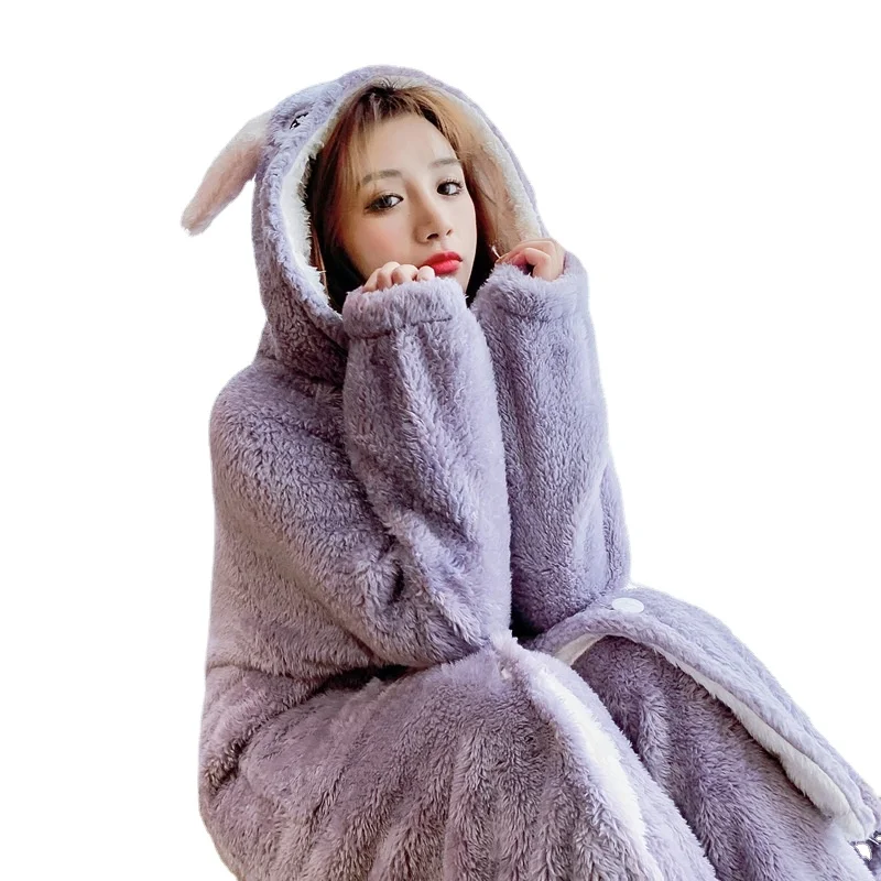 Winter Thickened Flannel Women's Pajamas Set Warm Coral Velvet Women's Nightgown Sweet Home Clothes Sleepwear Lady Nightwear