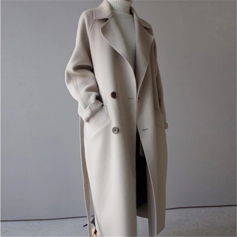 

Long Jacket Fall Winter 2022 New Loose Tweed Mid Length Over Knee Double Breasted Woolen Noble Comfortable Coat Work Women