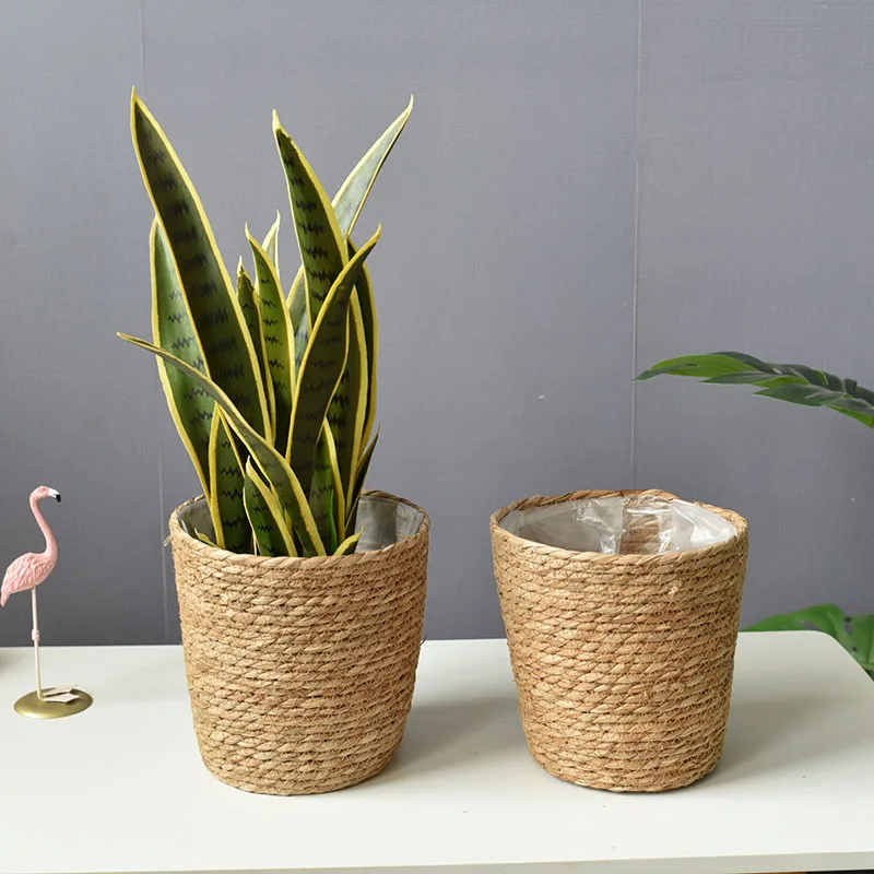 

Grass Woven Flower Pots Woven Plant Baskets Flower Pots Rattan Woven Bamboo Baskets Seaweed Ropes Handmade Flower Baskets