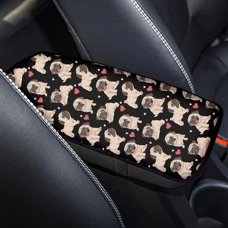 

Cute Puppy Printed Car Armrest Pad 1pcs 2021 Universal Lady Girl Storage Box Protective Pad Accessories For Passat 3G
