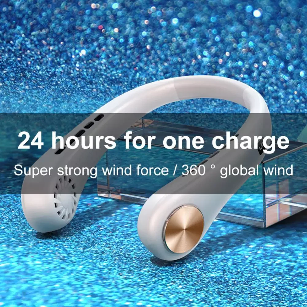 

NEW2023 USB 1800mAh LED Digital Display Hanging Neck Fan Portable Air Cooling Bladeless Outdoor Sports Leafless Wearable Neckban