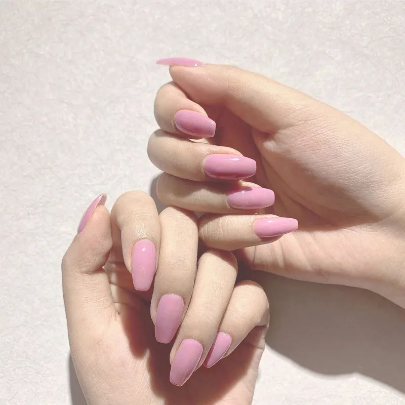 

24Pcs/Box Pink Short Ballet Wearable Fake Nails Press On False Nails Full Cover Detachable Finished Fingernails