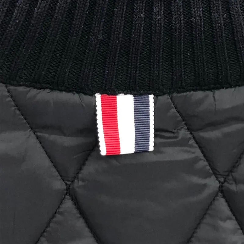 TB THOM Men's Winter Jacket Fashion Brand Coat White 4-Bar Stripe Diamond LatticeTurtleneck Cotton-Padded Pullovers TB Jackets