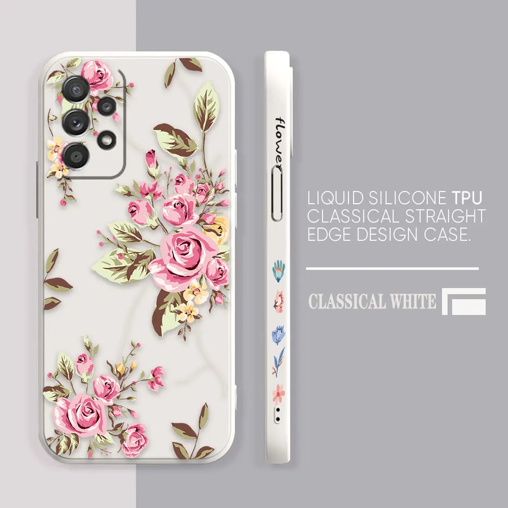 Case For Samsung Galaxy A91 A14 A73 A72 A71 A53 A52 A51 A42 A33 A32 A22 A21S A12 A715F A52S A22S 4G 5G Case Pretty Pink Flowers