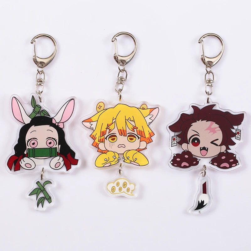 

3pcs Anime Keychain Demon Slayer Kimetsu no Yaiba Agatsuma Zenitsu Keyring strap Figure