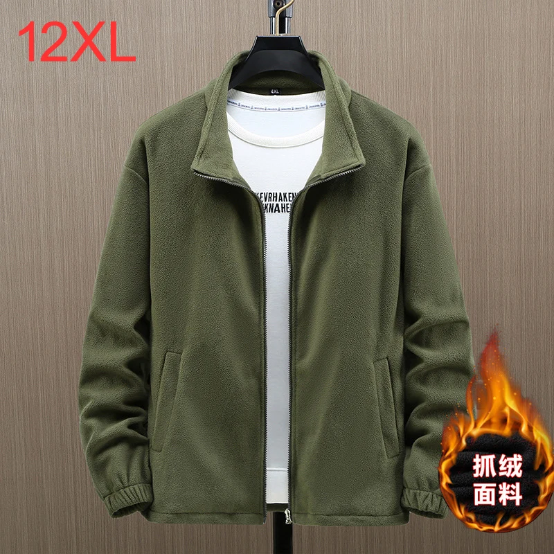 Плюс размер однотонная флисовая куртка мужская зимняя теплая пальто 12XL модное