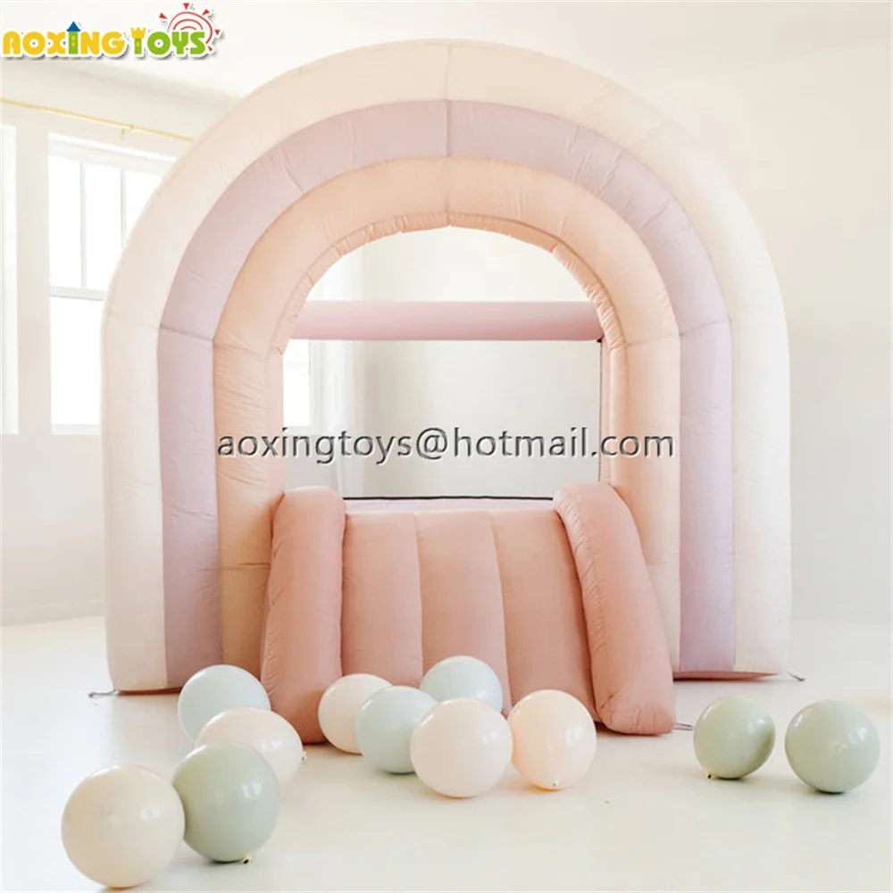 Casa de rebote inflable arcoíris comercial de 6x9 pies con tobogán Castillo de rebote con soplador para fiesta de Cumpleaños de Niños