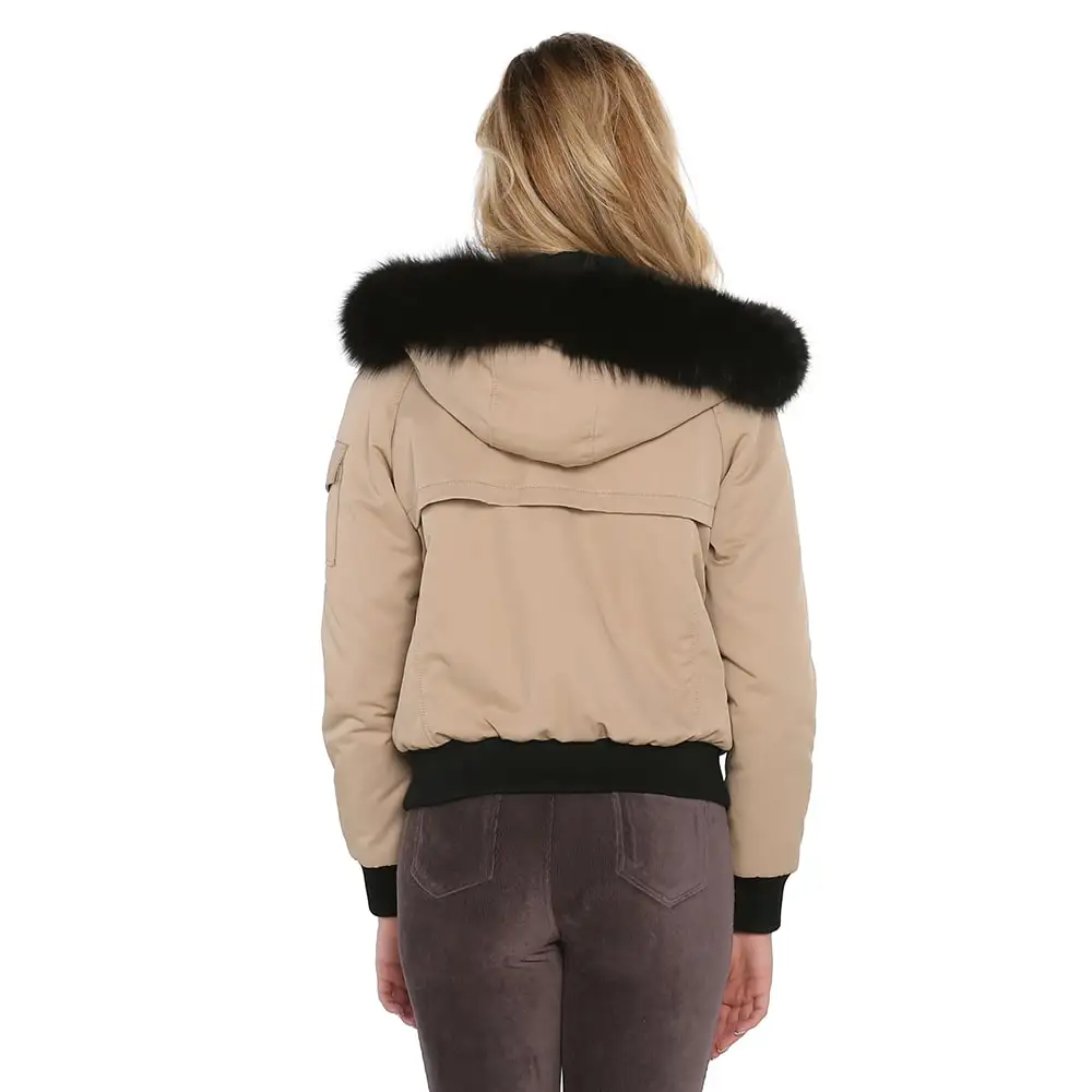 S'elite collection camel fabric women's coat real fox fur handmade water repellent winter autumn spring for gift