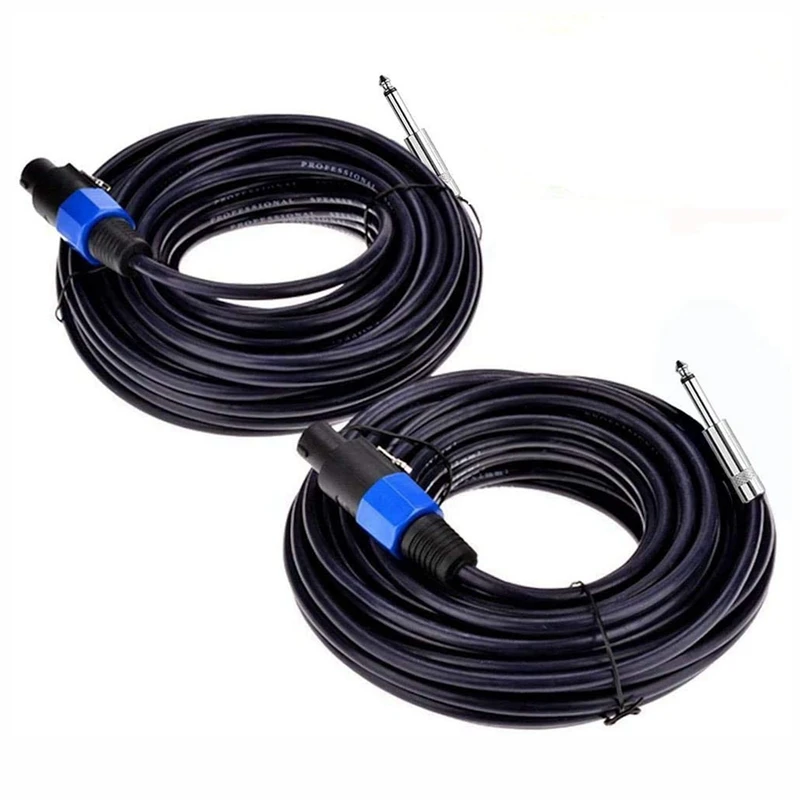 

2 Pack 50 Ft Speakon To 1/4 Inch Male Speaker Cables 12 Gauge AWG Wire Audio Amplifier Connection Cord 6.35Mm DJ/PA