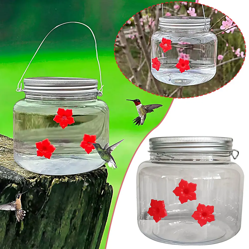 Mason Jar With Ports Flower Hanging Bird Feeder Outdoor Garden Corridor Balcony Decor