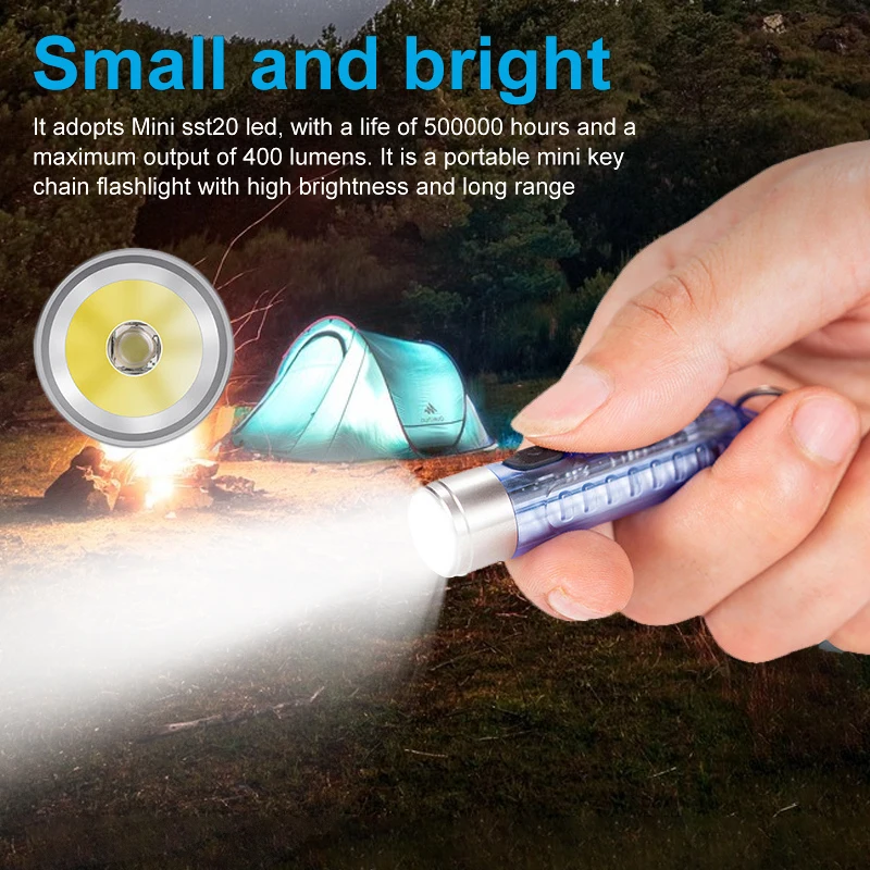 

Powerful LED Flashlight USB Rechargeable Torches Mini Keychain Flashlight IP65 Waterproof Outdoor Emergency Camping Light