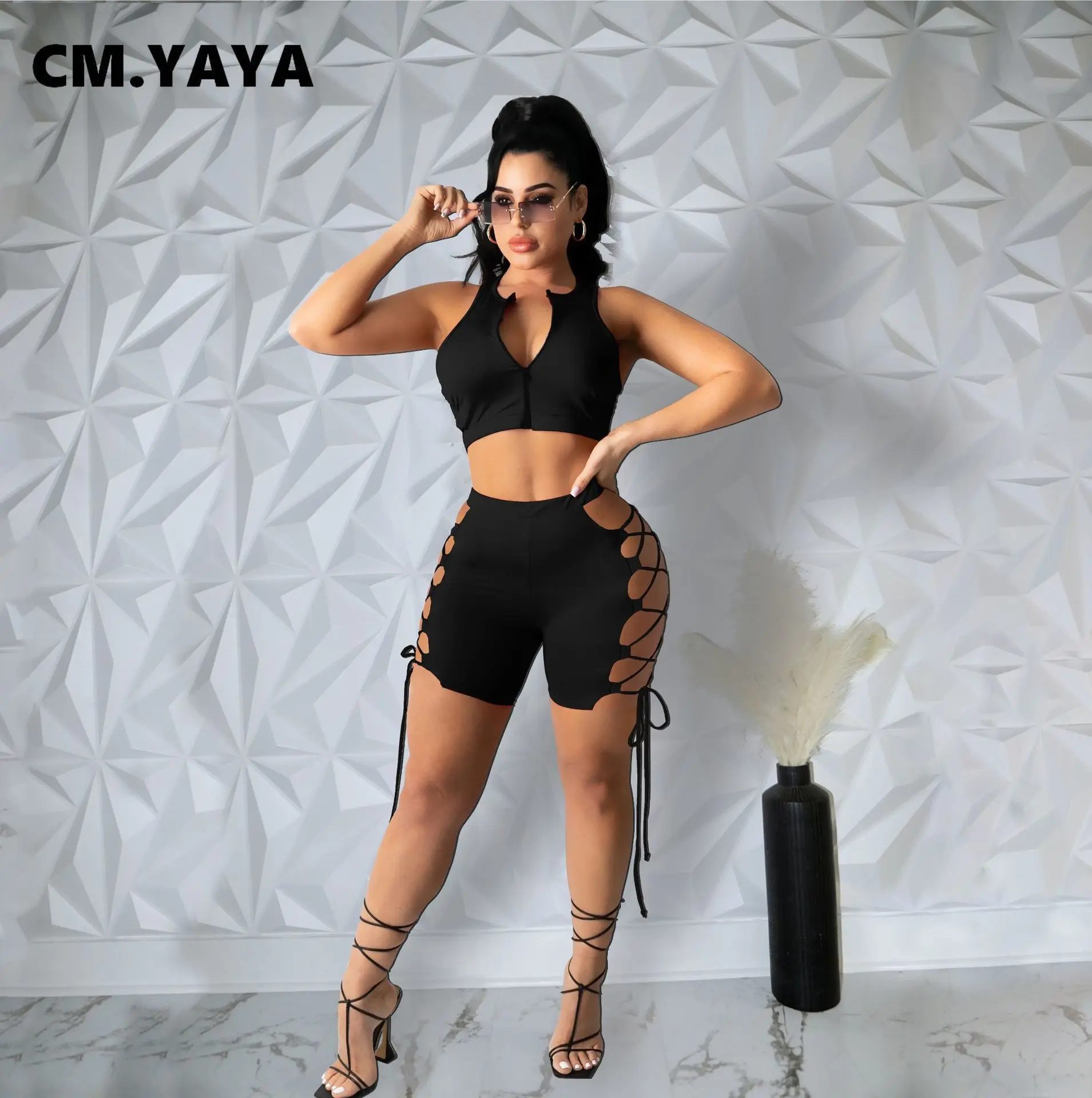 Женский спортивный костюм CM.YAYA Active из двух предметов летний комплект топа на