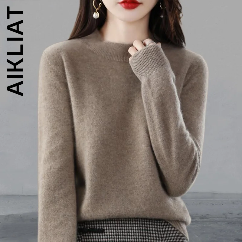 

Женский свитер Aikliat, вязаный новый джемпер, винтажные свитера, женский простой женский джемпер с круглым вырезом, женские топы свободного по...