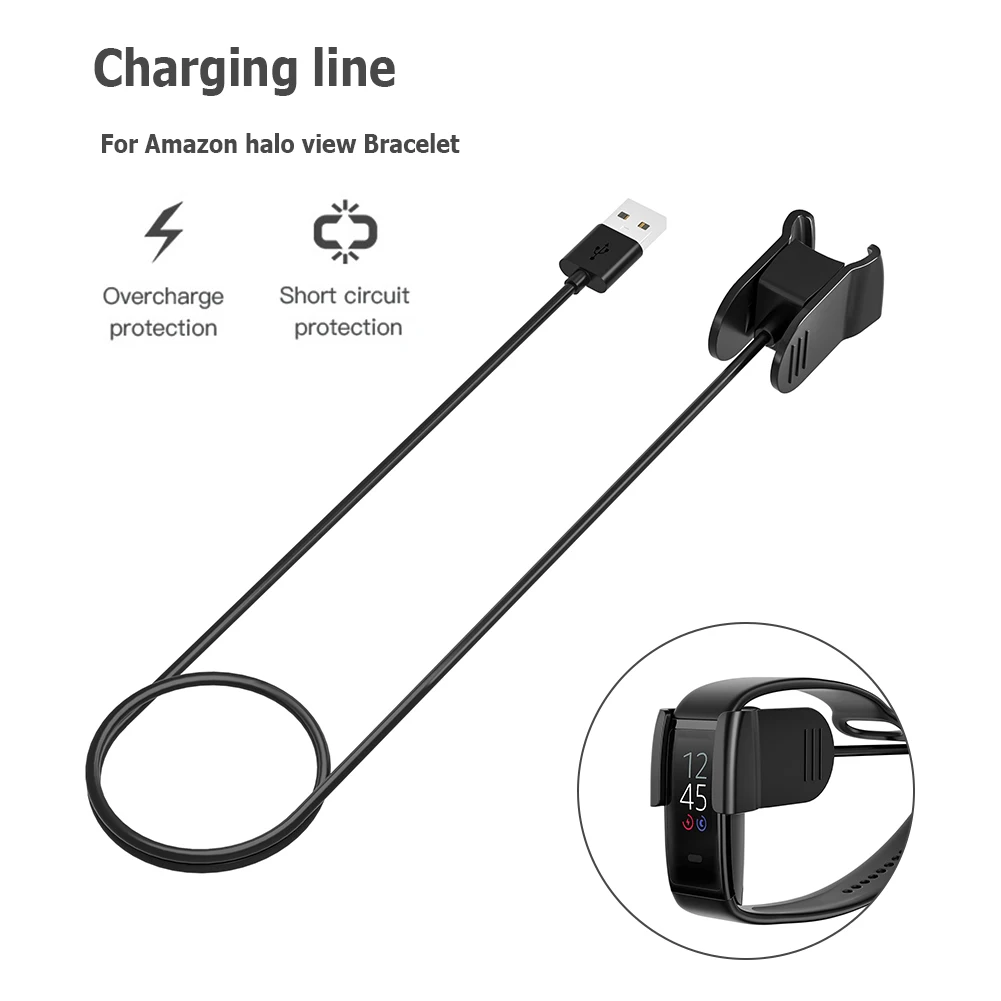 

Fitness Tracker Charging Cable for Amazon Halo View Sports Bracelet Charger Smart Watch Accessories Black 1 Meter Non-magnetic