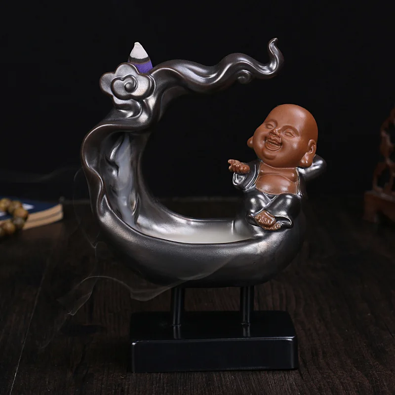

Creative The Lovely Little Monk Buddha Censer Backflow Incense Burner Holder for Living Room and Home Office Teahouse Home Decor