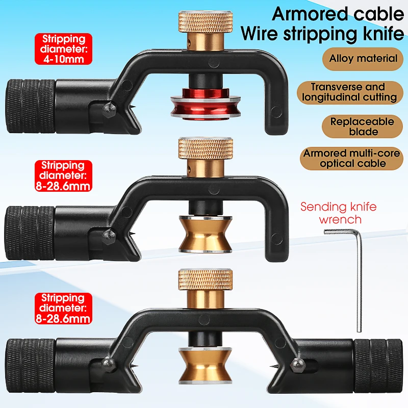 Armored Wire Stripper 4-10mm & 8-28mm Optical Cable Slitter Fiber Optic Stripping Tool Jacket Slitter Sheath Cutter