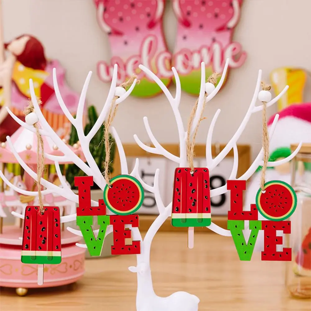 

Novel Realistic Anti-cracking Summer Themed Wooden Watermelon Pendant Bright Color Hanging Pendant Home Decoration