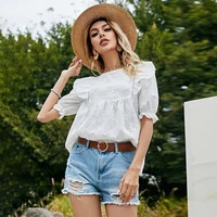 elegant summer white t shirts women ruffles 2021 summer casual loose o neck hollow out tops new cottagecore tees aesthetic wear