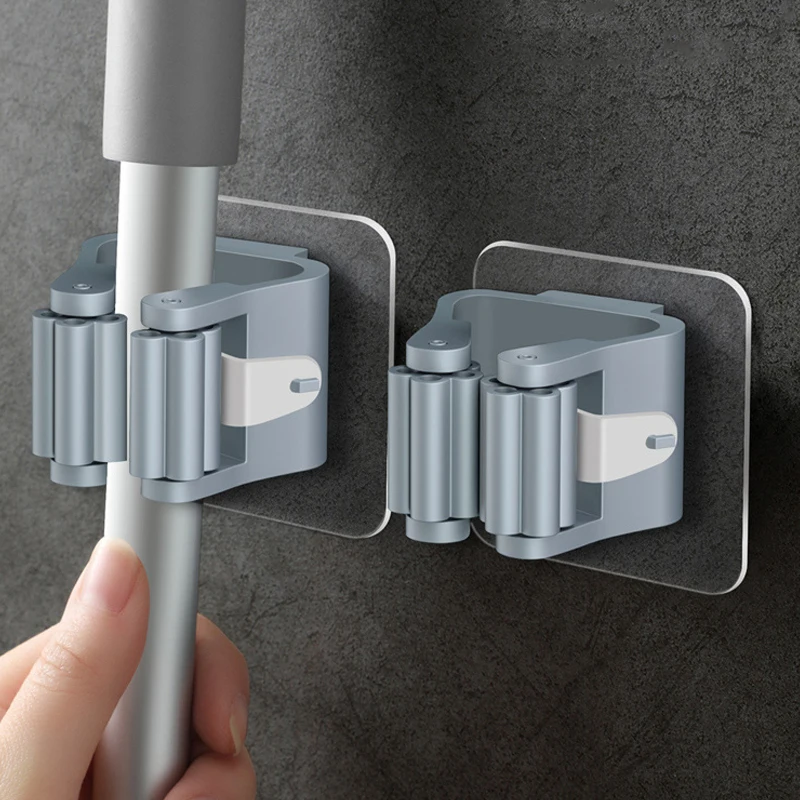

Hot 2pcs Mop Hook Free Punch Strong Viscose Wall Hanging Household Seamless Storage Mop Clip Bathroom Hanging Mop Holder
