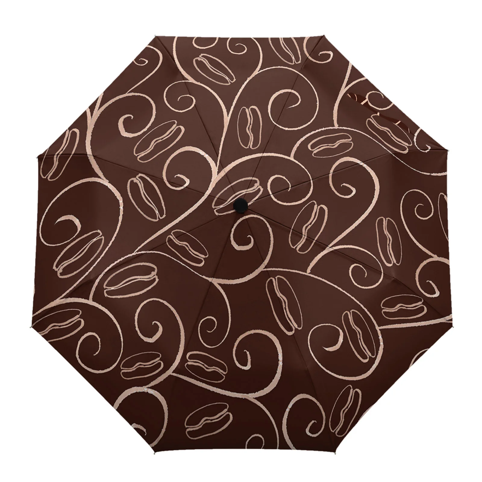 

Retro Coffee Pattern Lines Large Fully-automatic Parasol Umbrella Foldable Eight Strand Umbrella for Adults Rain Umbrella
