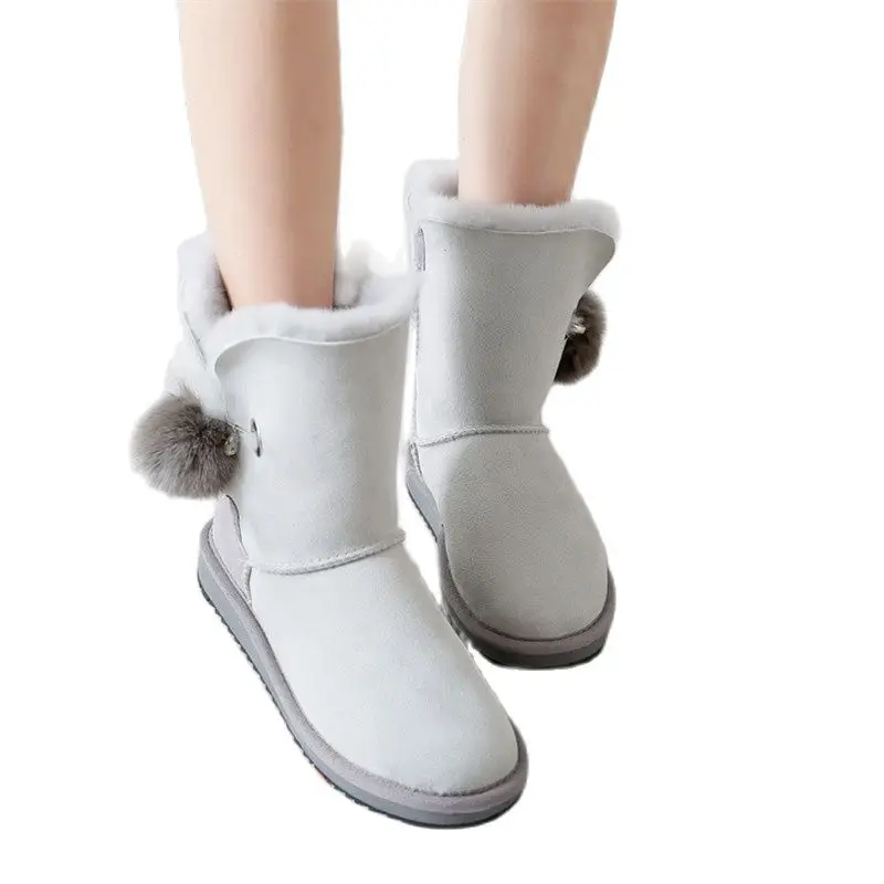

New Fashion Women's Mid-barrel Sheepskin Fur Shoes Ball Warm Short Snow Boots