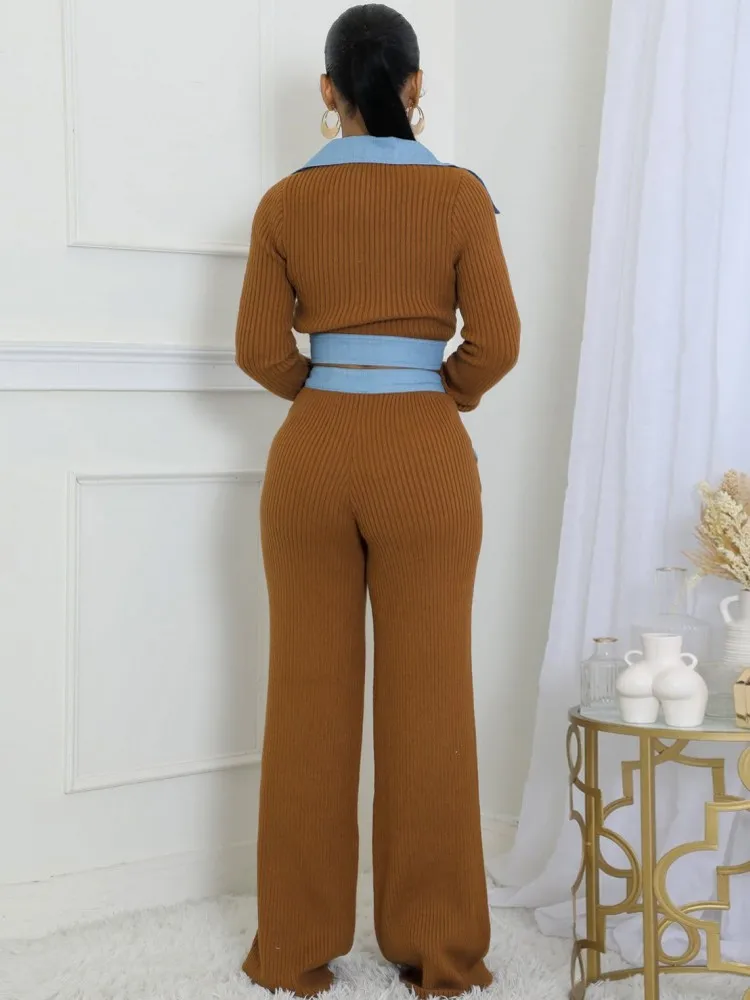 Женские комплекты из 2 предметов одинаковые вязаные двух топы и брюки костюмы