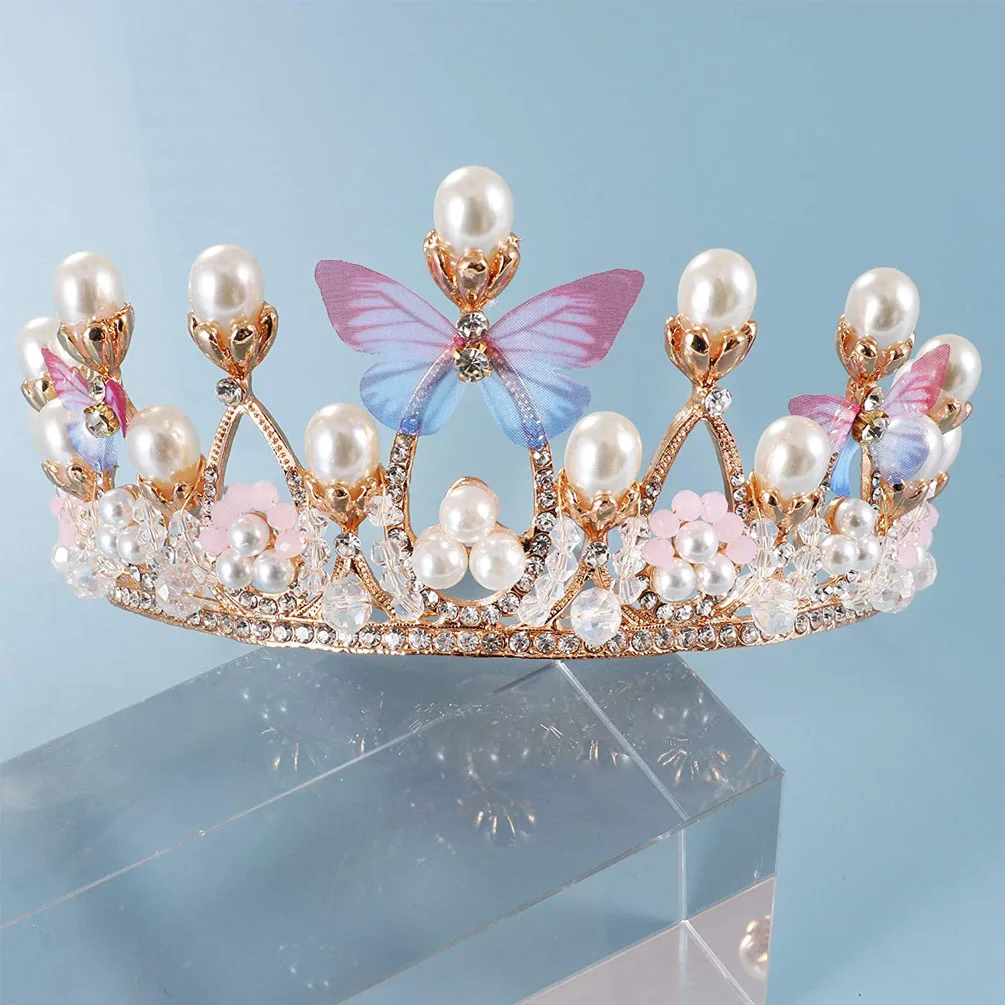 

Headwear Handmade Rhinestone Tiara Wedding Tiaras for Girls Butterfly Pearl Headband Princess Crown