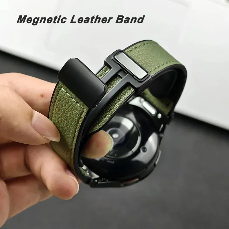 Силиконовый кожаный ремешок для Samsung Galaxy Watch 5 4 6 стальной адаптер магнитная