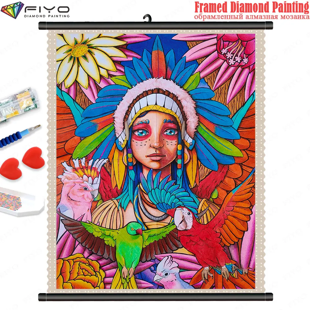 

Алмазная живопись 5D "сделай сам", индийская девушка, искусственная мозаика, вышивка с рамкой, наборы для вышивки крестиком, домашний декор, р...