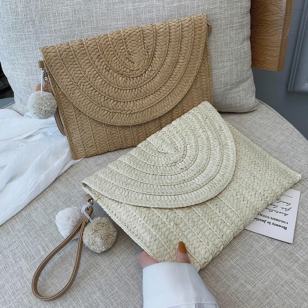 

Women Girls Fashion Crossbody Envelope Bag Elegant Straw Handbag Clutch Summer Beach Shoulder Bag