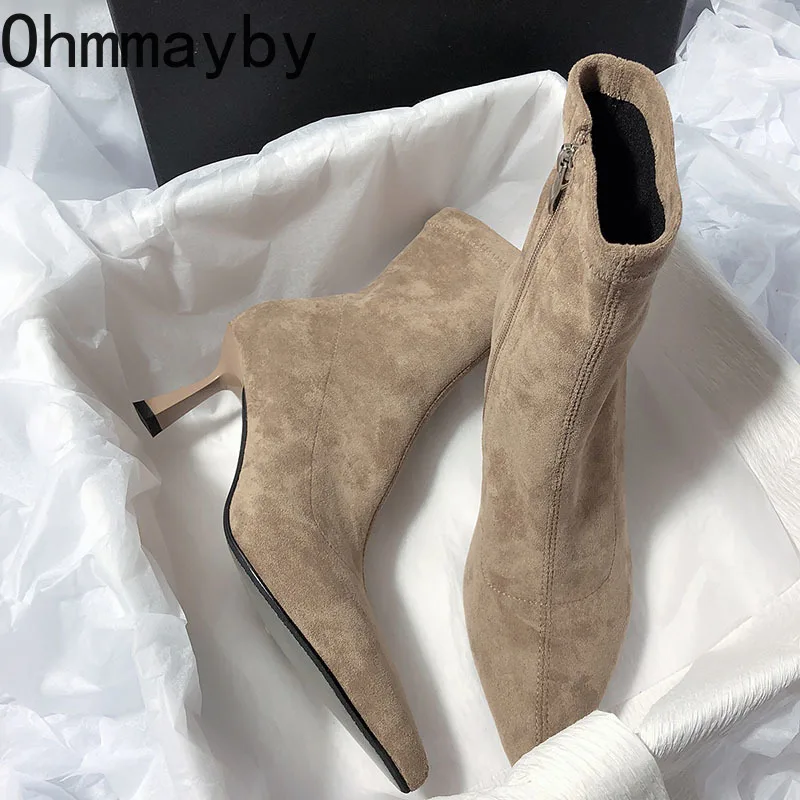 

Autumn Winter Women Sock Boot Shoes Fashion Zippers Chelsea Shoes Ladies Sexy Thin High Heel Short Boots